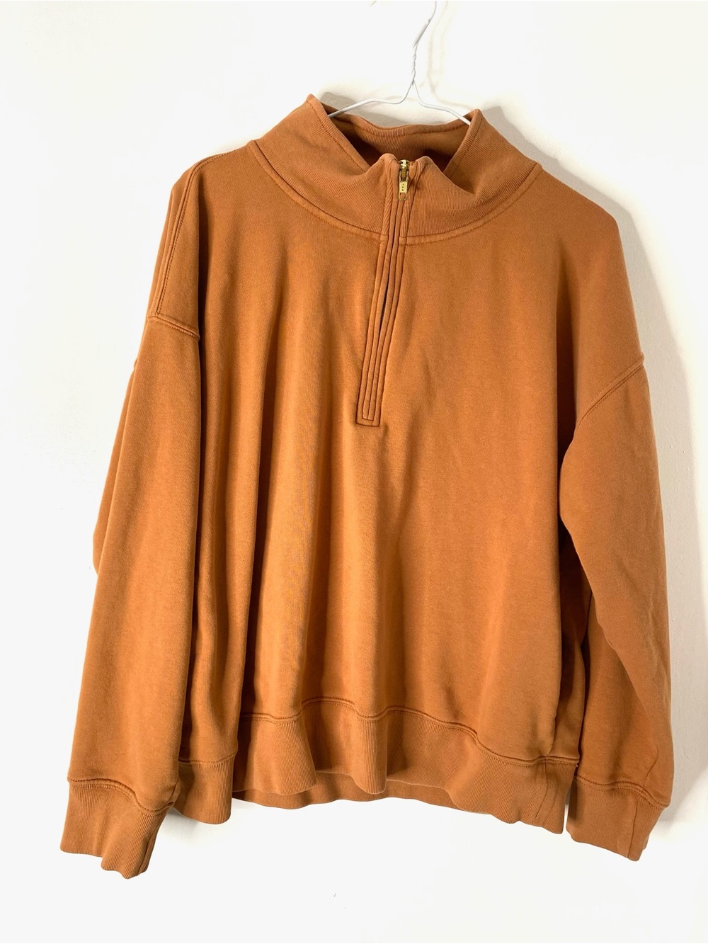 J. Crew University Terry Half Zip Sweatshirt Orange Terracotta Pullover